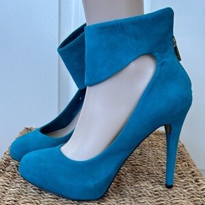 Jessica Simpson‎ Teal Suede Ankle Strap Heels Size 7.5
